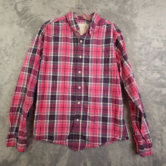 Aeropostale Womens Top Blouse Shirt Button Long Sleeve Plaid‎ Pink Small - Picture 1 of 11